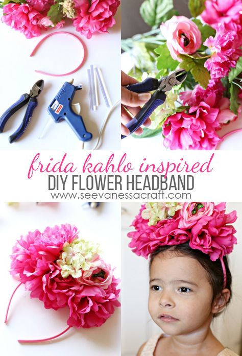 Flower Headband Inspired by Frida Kahlo - Craft for Kids Frida Kahlo Flower Crown Diy, Diy Frida Kahlo Headband, How To Make Flower Headbands, Mexican Flower Crown Diy, Frida Kahlo Headband, Diy Flower Headband, Frida Kahlo Flower Crown, Frida Kahlo Birthday, Crafts From Around The World