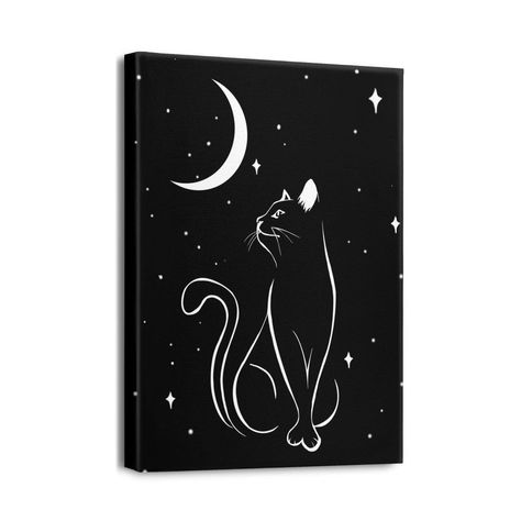 PRICES MAY VARY. Cat Art Wall Decor:canvas prints size 12inchx16inchx1pcs HIGH-QUALITY MATERIAL : Our canvas wall art is printed on thick high quality canvas with very advanced technology, with very high print resolution, odorless glossy texture, ensuring clear and realistic images. Black and White Wall Art: Our wall art paintings suitable for living room, bedroom, bathroom, dining room, kitchen, office, hotel, office, etc.would be an amazing gift for your loved one home decoration Black and Whi Cats Canvas Painting, Black Painting Easy, Painting Ideas For Black Canvas, Easy Cat Painting Ideas On Canvas, Black Canvas Art Easy, Black And White Painting Ideas, Cat Painting Ideas, Black Canvas Paintings Easy, Black And White Canvas Painting