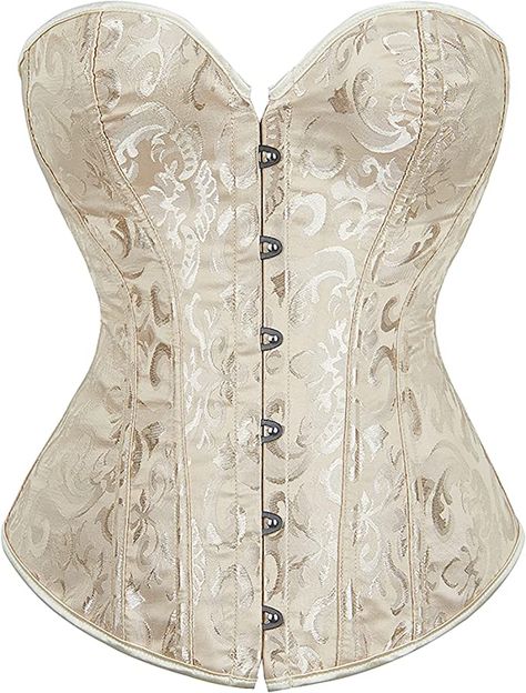 Amazon.com: Alivila.Y Fashion Womens Sexy Brocade Vintage Corset Overbust Bustier 810-Cream-L : Clothing, Shoes & Jewelry White And Gold Corset, Gold Corset, Body Shaper Corset, Under Bust Corset, Corsets Vintage, Top Bustier, Body Shapewear, White Corset, Overbust Corset