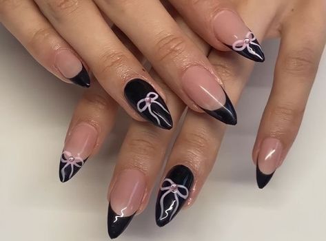 Home / X Black French Tip Nails With Design, Blackpink Nails, Ribbon Nails, Black Press On Nails, Custom Nails, Punk Nails, Minimal Nails, Girly Acrylic Nails, Simple Acrylic Nails