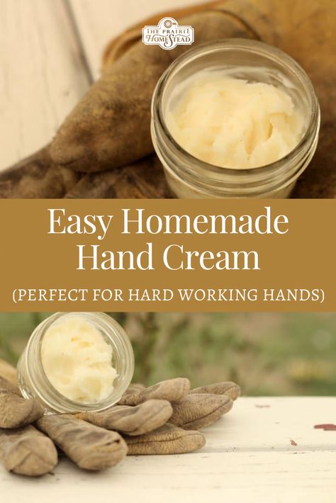 Easy Homemade Hand Cream Recipe (Perfect for Hard Working Hands) #gardeninghandcream #homesteadhandcream #homemadehandcream #diybeauty #naturalskincare Diy All Natural Hand Cream, Hand Balm Recipe, Homemade Hand Lotion Recipes, Homemade Hand Cream For Extra Dry Skin, Diy Hand Cream For Dry Cracked Hands, Diy Hand Moisturizer, Diy Hand Lotion For Dry Hands, How To Make Hand Cream, Diy Hand Cream For Dry Skin