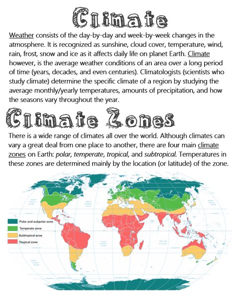 Climate & Climate Zones ~ Anchor Chart * Jungle Academy Climate Zones On Earth, Worldbuilding Geography, Climate Map, World Geography Lessons, Climate Activities, Weather Unit Study, What Is Climate, Earth Science Lessons, Geography Project