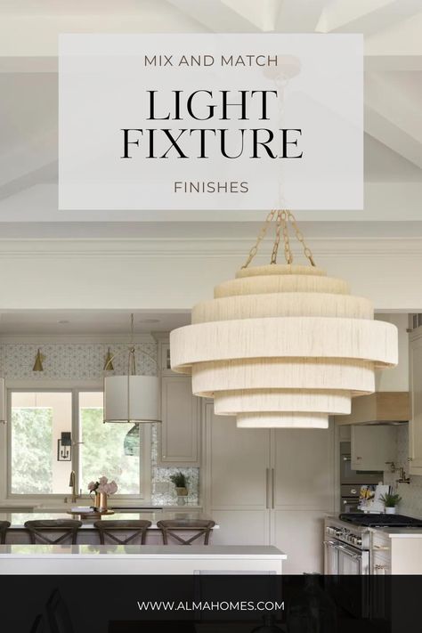 How to mix and match different light fixture finishes How To Mix And Match Light Fixtures, Mix And Match Light Fixtures, Coordinating Light Fixtures Open Concept, Coordinating Light Fixtures, Alma Homes, Lighting Plan, How To Mix, Shape Matching, Modern Light Fixtures