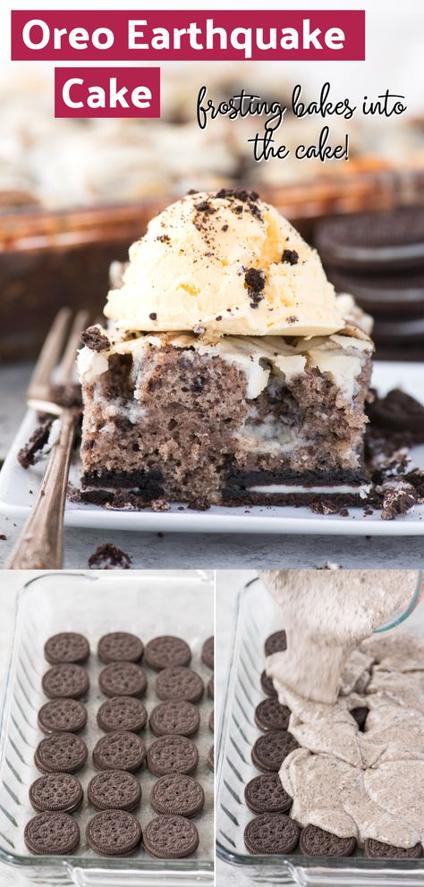 Oreo Cake From Box Cake Mixes, Oreo Cream Cheese Dessert, Oreo Deserts, Oreo Desserts, Earthquake Cake, Cake Mix Desserts, Cookies And Cream Cake, Cookies Bars, Baking Fun