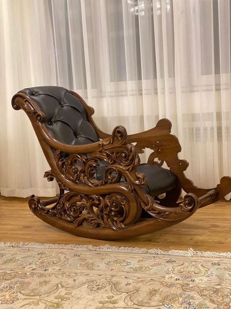 Sofa Santai, Classy Furniture, Wood Carving Furniture, Wood Bed Design, Unusual Furniture, Wooden Rocking Chairs, Temple Design For Home, Wooden Bed Design, Furniture Design Wooden