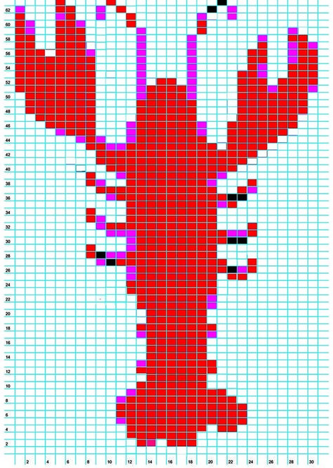 Pyssla Pattern, Knit Graph, Intarsia Knitting Charts, Lobster Bib, Lobster Sweater, Pixel Crochet Blanket, Colorwork Chart, Crochet Charts, Intarsia Knitting