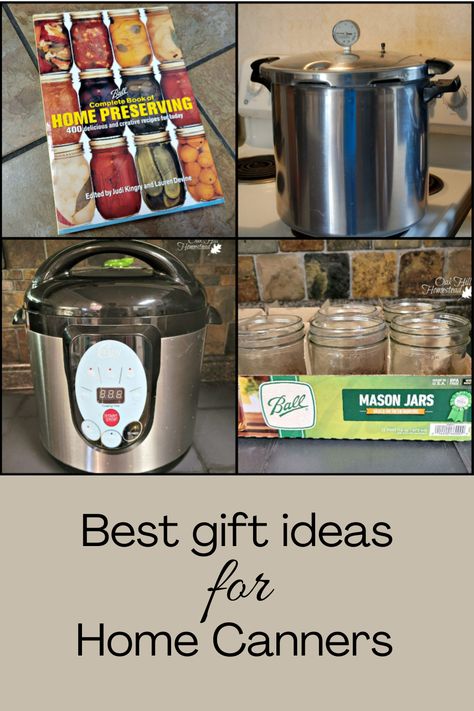 A collage of home canning equipment. "Best gift ideas for home canners." Electric Pressure Canner, Canning Gifts, Food Stocking Stuffers, Canning Equipment, Funny Stocking Stuffers, Stocking Stuffers For Mom, Stocking Stuffers For Adults, Mason Jar Kitchen, Canned Fruits