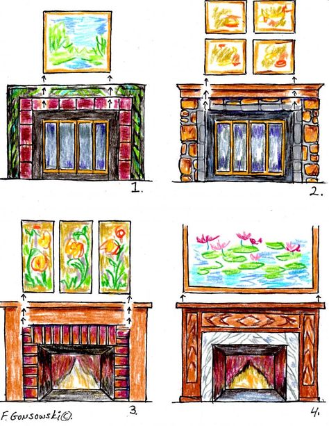 Cool site with great designer tips and how-to's to decorate like a pro. I used it to figure out the right size of picture for over my fireplace! Sculpture Mirror, Mirror Over Fireplace, Fireplace Glass Doors, Above Fireplace, Fireplace Doors, Fireplace Art, Fireplace Mantel Decor, Glass Fireplace, Painting Picture