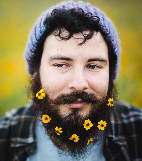 Happy Spring everyone! Don't forget to wear flowers in your beard! #mainly_man #beards Barba Hipster, Beard Trend, Glitter Beards, Flower Beard, Animation Photo, Beard Art, Moustaches, Flower Boys, Beard Care