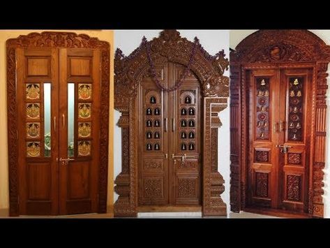 Pooja Room Doors// Wooden Door Frame And Door Designs Pooja Room Doors, Pooja Room Door, Pooja Door Design, Modern Wooden Doors, Beautiful Front Doors, Main Entrance Door, Wooden Front Door Design, Doors Wooden, Wooden Main Door