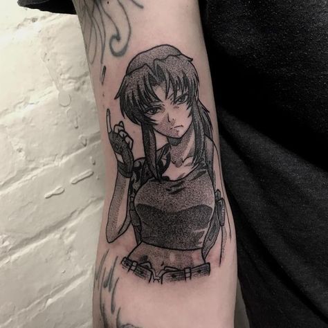 Black Lagoon Tattoo Anime, Left Arm Tattoos, Kiss Tattoos, Black Lagoon Anime, Manga Tattoo, Kawaii Tattoo, Forearm Tattoo Women, Dot Work Tattoo, Black Lagoon