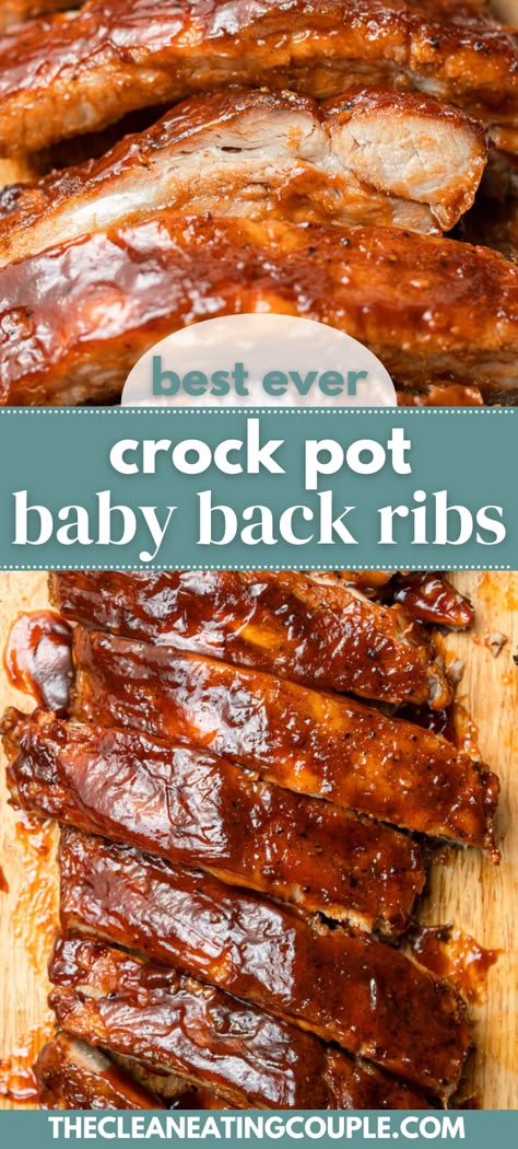 Best Ever Crock Pot Baby Back Ribs! A Crockpot Baby Back Ribs Recipe that is SO easy to make! Learn how to make slow cooker ribs that are delicious and fall off the bone tender! Ribs In Crock Pot Recipe, Pork Loin Baby Back Ribs Crockpot, Easy Crockpot Ribs Slow Cooker, Crockpot Pork Loin Ribs Recipes, Crockpot Ladies Slow Cooker, Slow Cooker Bbq Ribs Recipe, Slow Cooker Fall Dinner, Crockpot Ribs Recipes Slow Cooker Easy, Crockpot Bbq Ribs Sweet Baby Rays