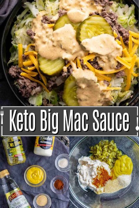 big mac sauce Keto Big Mac Sauce, Big Mac Bowl, Keto Big Mac, Mac Recipes, Big Mac Sauce Recipe, Mac Sauce Recipe, Big Mac Sauce, Big Mac Salad, Mac Sauce