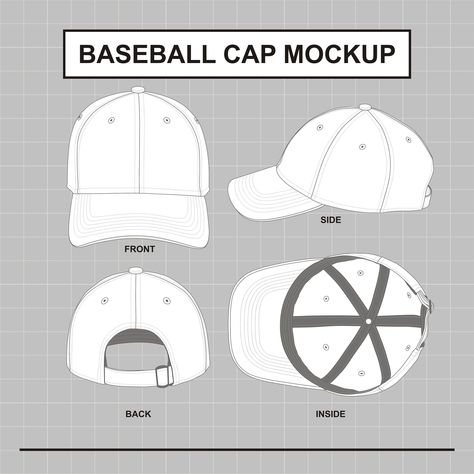 Baseball Cap Mockup Vector Illustrator Template Etsy Baseball Cap Template, Cap Template, Hat Mockup, Cap Drawing, Clothing Templates, Cap Mockup, Apparel Design Inspiration, Hat Template, Flat Drawings