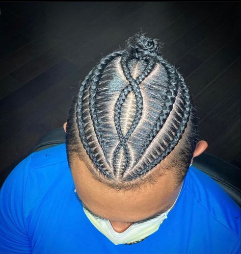 Men Man Bun Braids, Hair Styles For Men Braids, Mens Cornrows With Fade, Male Canerow Hairstyles, Male Braiding Hairstyles, Men's Braided Hairstyles, Black Male Hairstyles Cornrows, Male Hairstyles Cornrows, Braid Patterns For Men