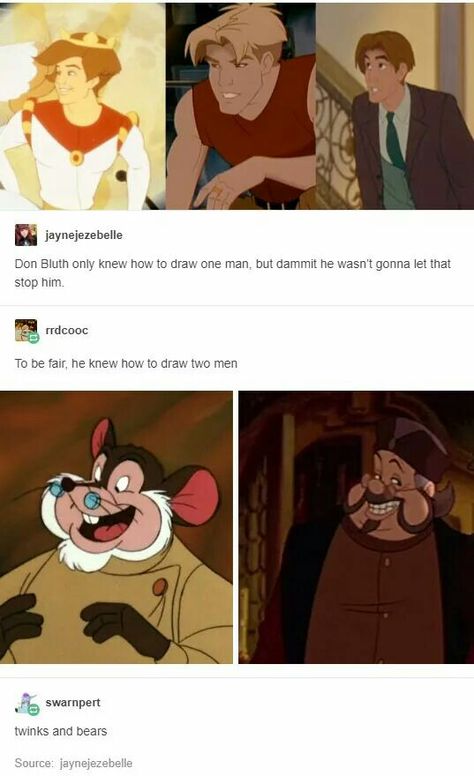 Don Bluth. I totally noticed this when watching Titan AE after Anastasia. "Dimitri, is that you?" Humor Disney, Don Bluth, Disney Memes, Disney Funny, Disney And Dreamworks, Disney Animation, Tumblr Funny, Animated Movies, Disney Movies