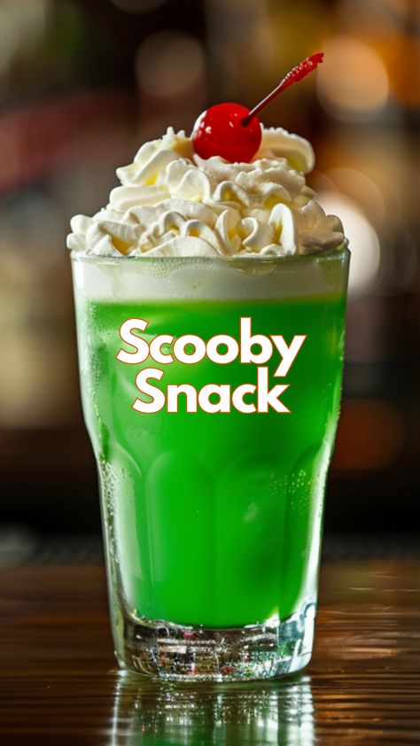 Scooby Snack Cocktail Scooby Snack Drink, Scooby Snack Cocktail, Midori Cocktails, Green Cocktails, Solving Mysteries, Melon Liqueur, Cocktails To Try, Colorful Drinks, Yummy Alcoholic Drinks