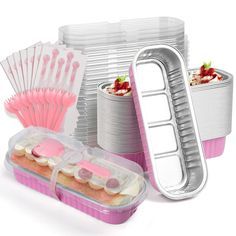 PRICES MAY VARY. [Pink Gift Bag] This lovely pink mini pan set includes 50 aluminium foil pans, 50 transparent plastic covers, 50 spoons, and 50 sealing stickers. The spoons and sealing stickers are the same pink color as the aluminium foil pot, making the cake look sweeter. If you like pink or want to hold a pink-themed party, you must not miss this sweet pink suit. [Exquisite Accessories] We have prepared the same number of covers, spoons, and stickers for you. Put the lid tightly into the ref Aluminum Foil Pans, Dessert Containers, Mini Cake Pans, Mini Loaf Pan, Cake Bread, Muffin Pans, Mini Loaf, No Bake Brownies, Mini Cake