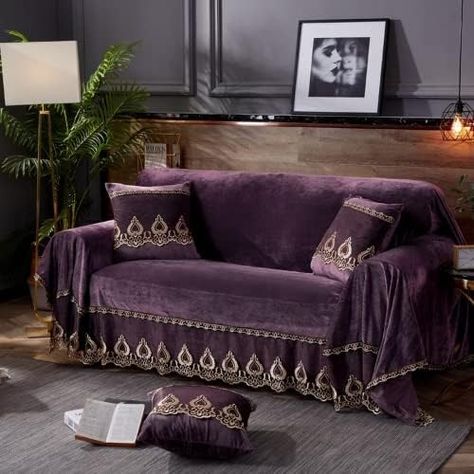 Amazon.com: SFYZ HOME Vintage Velvet lace Sofa Cover,Floral Embroidery Soft Sofa slipcover, Solid Color Sofa Towel for loveseat sectional Sofa cat Dog (Purple,3 Places Sofa (79x118inch)) : Home & Kitchen Purple Velvet Sofa, Burgundy Living Room, Sofa Futon, Sofa Modular, Purple Sofa, Affordable Sofa, Sofas For Small Spaces, Soft Sofa, Living Room Sofa Design