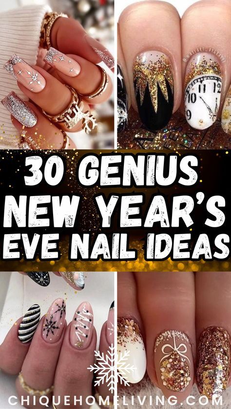 Nye Inspired Nails, New Year Gold Nails, Gold Holiday Nails Glitter, Nails For Christmas And New Years Eve, Ombre Nail Designs With Glitter, Gel Nails New Years Eve, Gel Nails Ideas New Years, Nail Ideas Nye, Festive New Years Nails