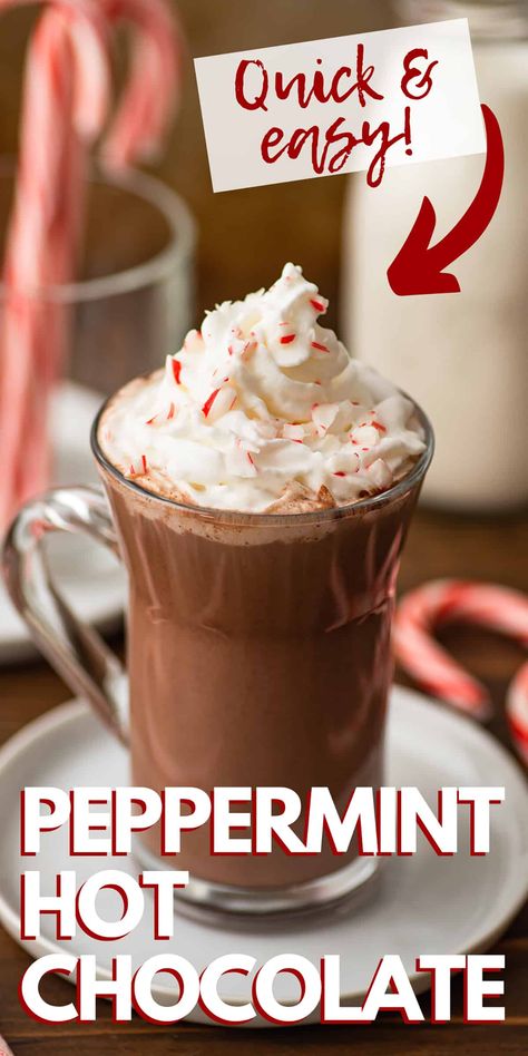 Stovetop Hot Chocolate Recipe, Hot Chocolate Peppermint, Baking Mischief, Hot Chocolate At Home, Peppermint Hot Chocolate Recipe, Chocolate At Home, Chai Latte Recipe, Peppermint Recipes, Hot Chocolate Fudge