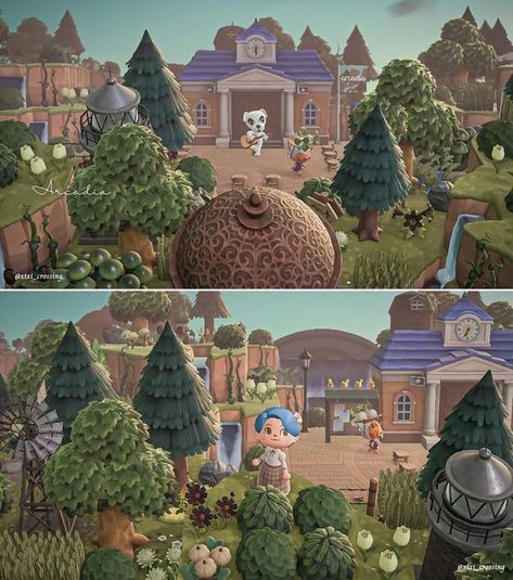 Animal Crossing Sunken Resident Services, Sunken Resident Services Acnh, Resident Services Acnh, Acnh Resident Services, Acnh Builds, Resident Services, Waterfall Island, Original Image, Animal Crossing