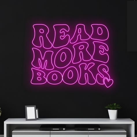 #CustomNeonSigns #UniqueLighting #NeonDesign #BrightIdeas  #WeddingNeonSigns #WeddingDecor Neon Store, Wall Room Decor, Reading Club, Book Room, Read More Books, Personalized Quotes, Walls Room, Custom Neon Signs, Sign Wall