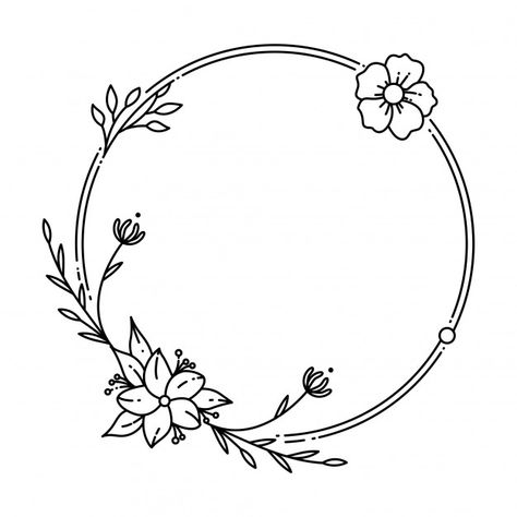 Floral frame Premium Vector | Premium Vector #Freepik #vector #flower #frame #floral #circle Floral Wreath Drawing, Hand Embroidery Patterns Free, Wreath Drawing, Floral Banners, Frame Logo, Pola Sulam, Embroidery Flowers Pattern, Floral Frame, Embroidery Patterns Free