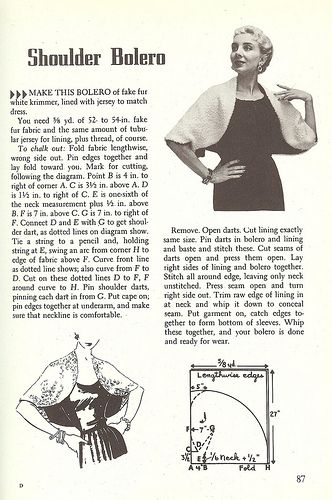 1950's Wardrobe-The Shoulder Bolero | I'd call it a capelet … | Flickr - Photo Sharing! Crochet History, Fake Fur Fabric, Vintage Bolero, Meme Costume, Historical Patterns, Patron Vintage, Summer Sewing, Clothes Sewing, Pattern Drafting