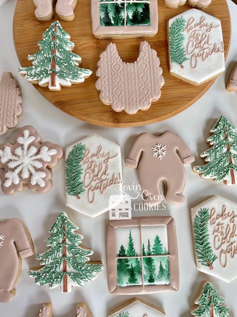 Christmas Baby Shower Food, Winter Cookies Decorated, Bird Baby Shower Theme, Winter Cookies, Holiday Baby Shower, Edible Favors, Outside Baby Showers, Winter Cookie