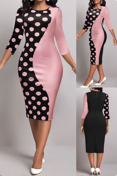 Kaunda Suit, A Line Skirt Outfits, Color Block Bodycon Dress, Classy Short Dresses, Elegant Bodycon Dress, Gown Fashion, Women Fashion Dress, Corporate Dress, Three Quarter Sleeve Dresses