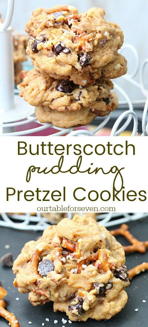 Chocolate Chip Pretzel Cookies, Chocolate Chip Pretzel, Pretzels And Chocolate, Pretzel Cookies, Butterscotch Cookies, Butterscotch Pudding, Cookie Table, Pudding Cookies, C Is For Cookie