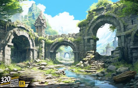 Stone Ruins Concept Art, Castle Ruins Art, Ruins Illustration, Fantasy Journal, Jungle Temple, Solar Punk, Mc Builds, Castle Ruins, Tiny World