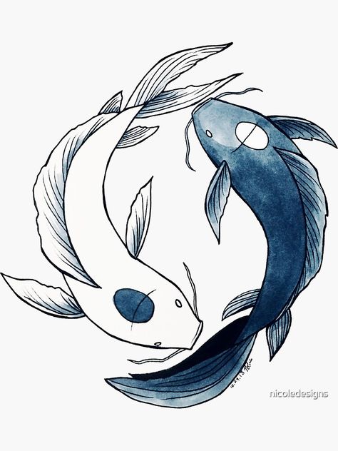 "Tui and La - Yin & Yang Koi" Sticker by nicoledesigns | Redbubble Yin Yang Koi, Koi Fish Drawing, Avatar: The Last Airbender, Fish Drawing, Koi Art, Carpe Koi, Cool Pencil Drawings, Avatar The Last Airbender Art, Fish Drawings