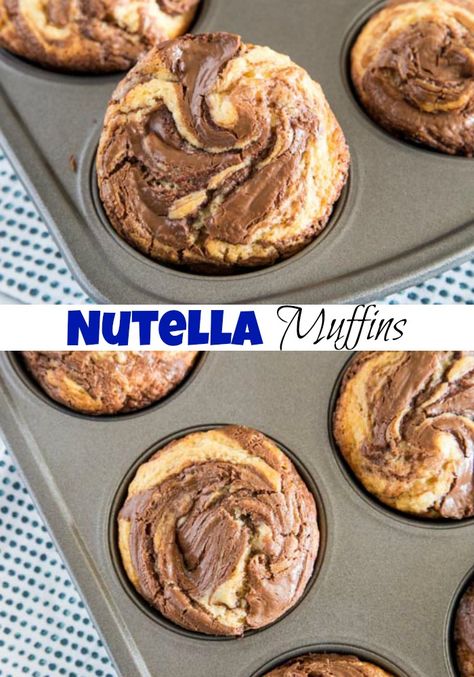 Nutella Muffins - Soft and tender homemade muffins with a delicious swirl of Nutella. Unique Muffin Recipes, Muffin Nutella, Recipes Nutella, Muffins Homemade, Nutella Muffin, Nutella Muffins, Muffins Breakfast, Muffins Recipes, Homemade Nutella