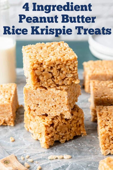 These are the chewiest and most delicious Peanut Butter Rice Krispie Treats you will make! The secret here is that you don't use marshmallows or butter in the mix, like traditional Rice Krispie treats. Elegant Rice Krispie Treats, Brown Butter Rice Krispie Treats, Brown Butter Rice, Peanut Butter Rice Krispie Treats, Peanut Butter Rice Krispies, Bean Rice, Christmas Trifle, Homemade Marshmallows, Butter Rice