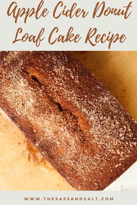 Overhead view of whole apple cider donut loaf cake on a piece of parchment. Donut Loaf Cake, Apple Cider Donut Loaf, Apple Cider Donut Cake Recipe, Donut Loaf, Cinnamon Loaf, Best Apple Cider, Apple Donuts, Cinnamon Donuts, Loaf Cake Recipes