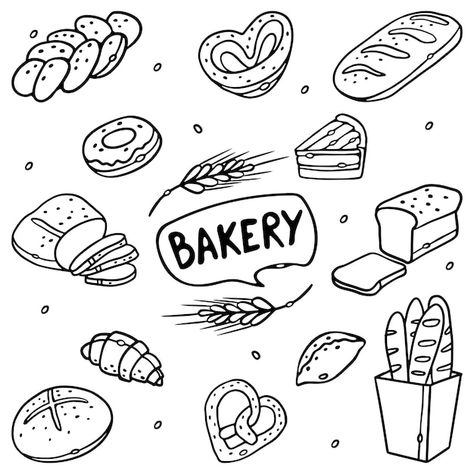 Blender Drawing, Bakery Drawing, Hand Drawn Doodles, Bakery Products, Pastry And Bakery, Pastry Blender, Bread And Pastries, Drawing Easy, Easy Drawings