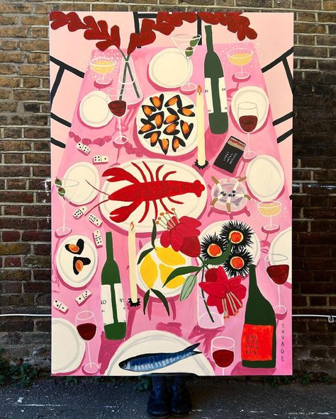 ‘Birthday Party’ 150cm x 100cm 🎂 Acrylic on Canvas Available via @livingstonestives #contemporaryart #contemporarypainting… | Instagram Wine Painting, Food Painting, Arte Inspo, Kitchen Art, Still Life Painting, Easy Paintings, Contemporary Paintings, Original Prints, Acrylic On Canvas