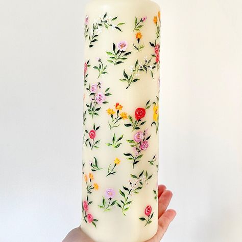 Pillar Candle Painting, Painted Pillar Candles, Peonies Red, Orange Marigolds, Candle Painting, Ivory Pillar Candles, Large Pillar Candles, Ivory Candles, Bridal Squad