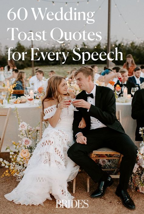 If you’re not sure where to start with writing a wedding toast, we’re here to help. Get inspired with these 60 memorable wedding toast quotes. // Photo: Peyton Byford Wedding Toast Speech Friends, Irish Wedding Toast Funny, Short Wedding Toast Quotes, Toast Speech Wedding, Engagement Toasts Speech, Toast For Wedding, Mother Of The Bride Toast, Wedding Toast Ideas, Funny Wedding Toasts