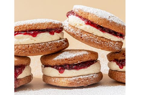 Reece Hignell’s Classic Monte Carlo Biscuit - Pastry At Home Monte Carlo Biscuits, Biscuits Sandwich, Coconut Biscuits, Biscuit Sandwich, Xmas Cookies, Morning Tea, Raspberry Jam, Vanilla Buttercream, Bake Sale