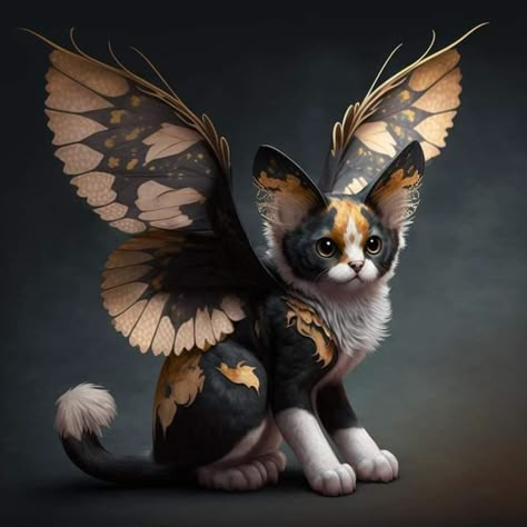 Hybrid Animals Fantasy Creatures Art, Fantasy Cat Creature, Fantasy Animals Magical Creatures, Gato Angel, Cat Familiar, Aho Girl, Fantasy Cat, Cute Monsters Drawings, Hybrid Cat