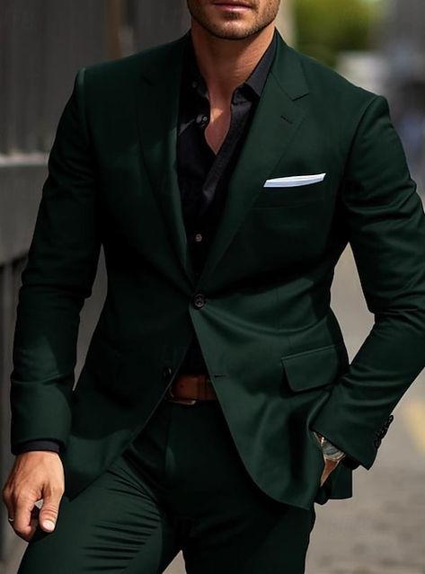 Men Wedding Groom Outfit, Groom With Green Suit, Men’s Wedding Tuxedo Green, Old Hollywood Groomsmen, Phalo Green Wedding, Fancy Green Outfits Men, Dark Green Prom Outfit Men, Sage Green Prom Suits Men, Army Green Suit Men Wedding