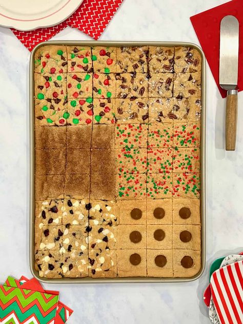 Holiday Cookie Bars Holiday Cookie Bars, Pumpkin Sheet Cake, Pan Cookies, Candy Cane Lane, Holiday Cookie Exchange, Chocolate Sheet Cake, Holiday Sprinkles, Sugar Cookie Bars, Cookie Bar