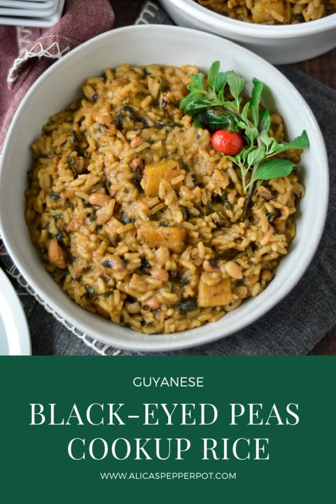 Black-eyed Peas Cookup Rice - Alica's Pepperpot Guyanese Food Recipes, Cookup Rice Recipe, Guyanese Cook Up Rice Recipe, Cookup Rice, Cook Up Rice, Pelau Recipe, Authentic Meals, Guyana Recipes, Guyanese Food