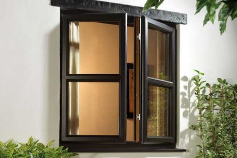 Black Upvc Windows, Jendela Vintage, Casement Windows Exterior, French Casement Windows, Modern Window Design, Modern Window Grill, French Window, Window Seat Design, Cottage Windows