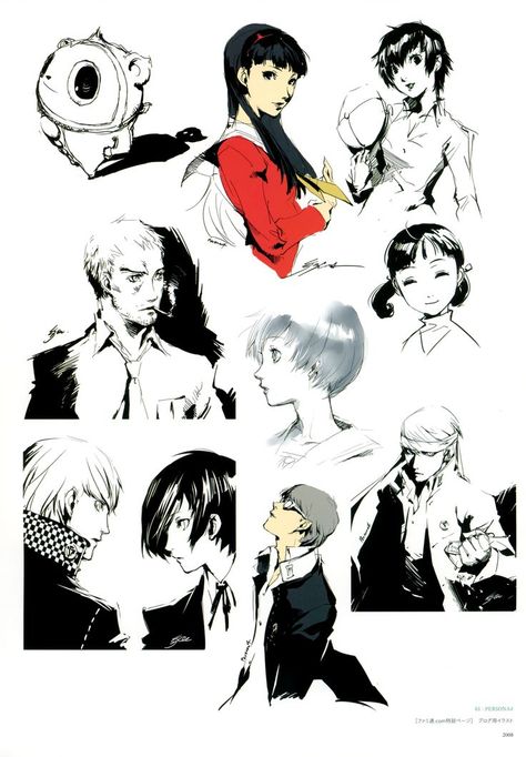 Shigenori Soejima Art, Soejima Shigenori Art, Shinya Oda Persona 5, Shigenori Soejima Artwork, Persona 4 Concept Art, Shinji Character Sheet, Shigenori Soejima Concept Art, Persona 4 Art, Saori Hasegawa Persona 3