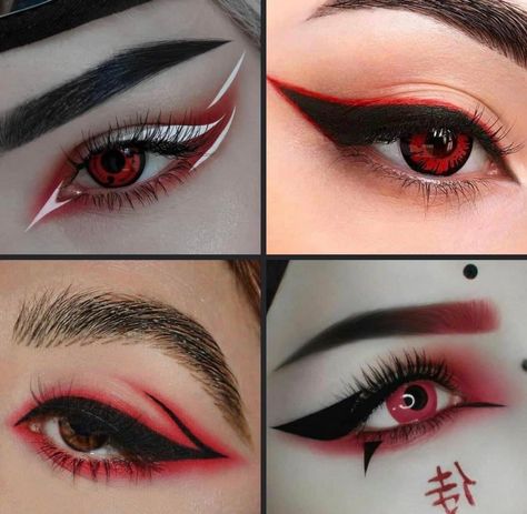 Itachi Uchiha Makeup, Ninja Halloween Makeup, Itachi Makeup, Ninja Make Up, Ninja Makeup Halloween Women, Akatsuki Makeup, Ninja Nails, Kitsune Makeup, Red Eyeliner Looks