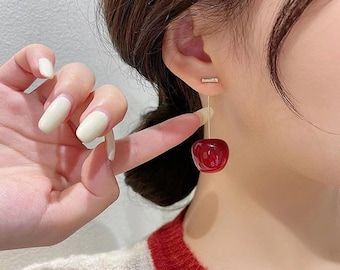 Studded Accessories, Cherry Earrings, Korean Jewelry, Fruit Earrings, Earring Trends, Wedding Party Jewelry, Red Cherry, Stylish Earring, Inspirational Celebrities